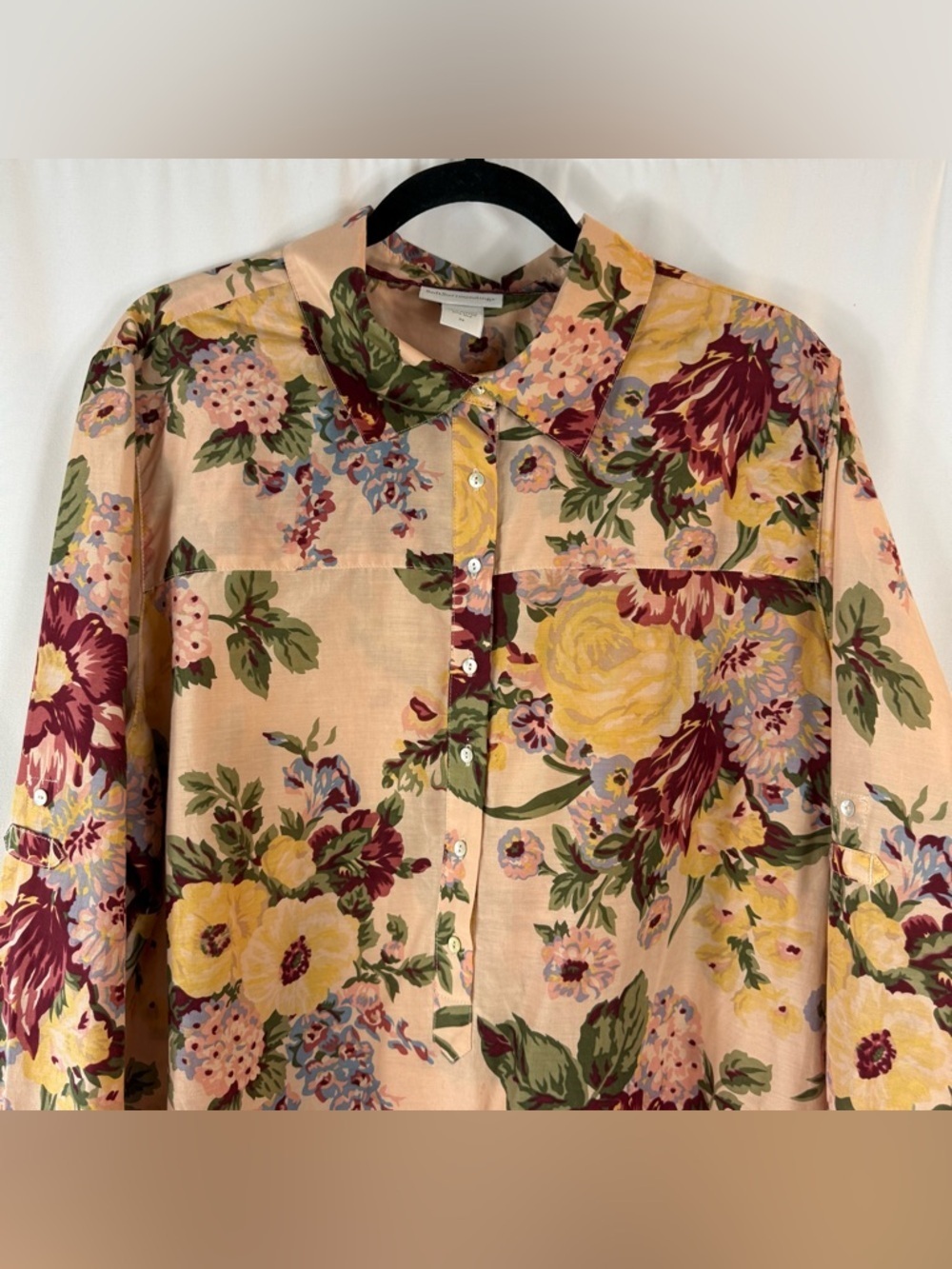 Soft Surroundings Peach Floral Tunic with Burgundy Trim size: 2X - Picture 3 of 13